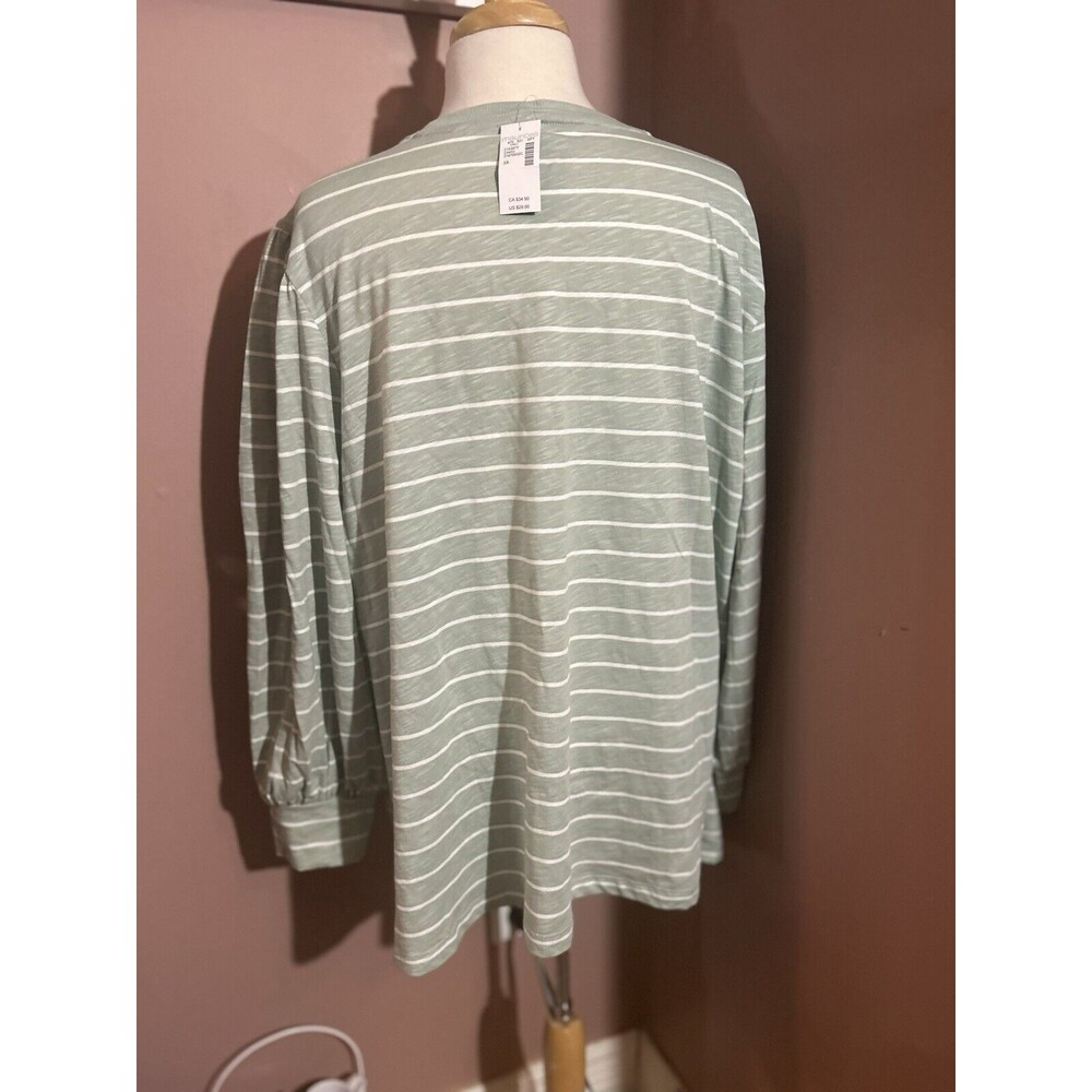 Maurices 24/7 Long Sleeve Top Womens 3X Ruched Shoulders Sleeves Green White New - Picture 6 of 12